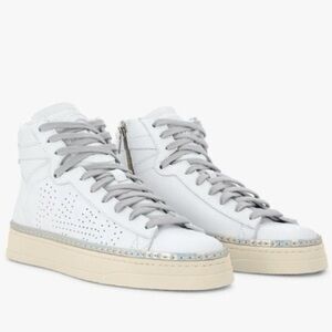 New P448 F22 Taylor Platform High Top Sneaker Side Zip Iridescent Strip Sz 42